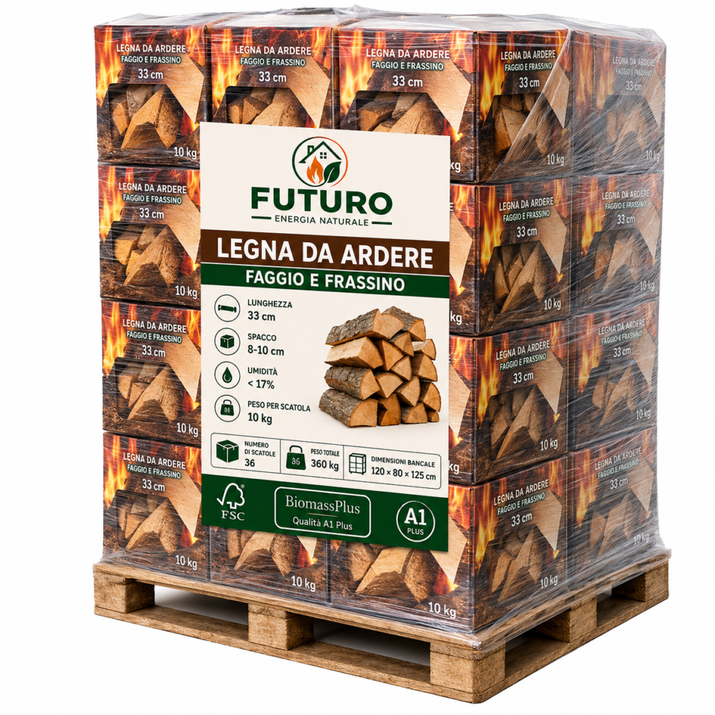 Legna da Ardere Futuro Faggio e Frassino – 36 Scatole da 10 kg